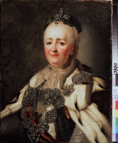 "俄罗斯女皇凯瑟琳二世肖像（1729-1796 年）"亚历山大-罗斯林（1718-1795 年）的画像。国家地区 I. 波扎罗斯金艺术博物馆，梁山。 作者 亚历山大·罗斯林
