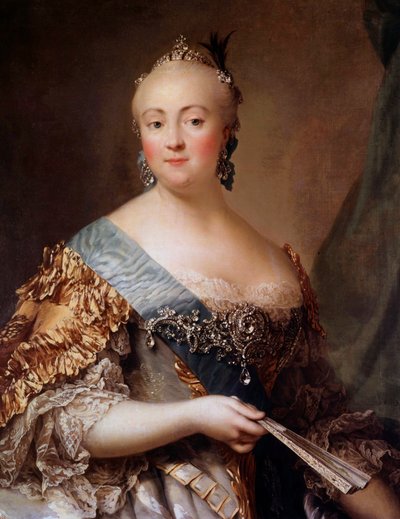 伊丽莎白·彼得罗夫娜 (1709-1762) 的肖像，俄罗斯的女皇，以彼得大帝的女儿伊丽莎白·伊尔的名义。 亚历山大·罗斯林 (1718-1793) 的绘画 18 世纪圣彼得堡冬宫博物馆 - 伊丽莎白·彼得罗夫娜的肖像 (1709-1) 作者 亚历山大·罗斯林