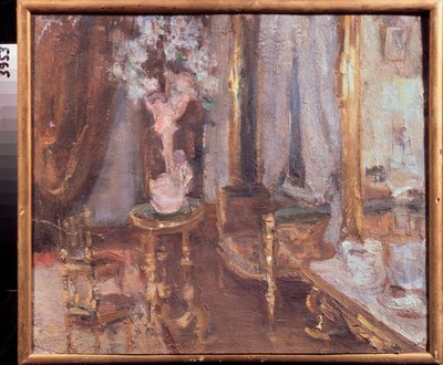 Soir dans une chambre (Evening in a room) - Oeuvre de Alexander Valentinovich Sredin (Sredine) (1872-1934), huile sur carton - Art russe, finth 19-debut 20th siecle, modernism - State Regional I Pozhalostin Art Museum, Riazan (Russie) 作者 亚历山大·斯雷丁