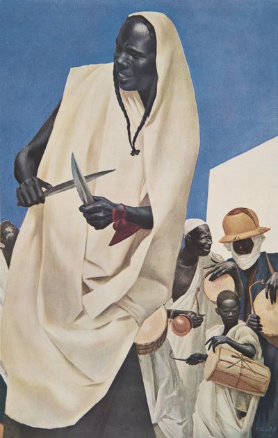 Kuli-Kuta舞蹈（Niamey）模仿达荷美的古代人类牺牲，来自非洲的绘画和绘画，在雪铁龙中非探险期间执行，第二次哈尔特任务 作者 亚历山大·雅科夫列夫