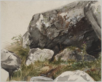 岩石景观（水彩、墨水和炭笔） 作者 亚历山大·卡巴内尔（Alexandre Cabanel）