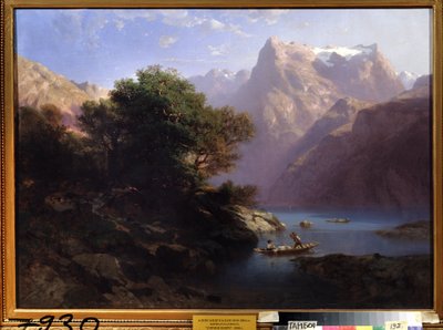"Paysage de montagne avec lac en Suisse"（高山湖泊），亚历山大-卡拉梅（1810-1864 年）绘画，1860 年，俄罗斯坦波夫地区艺术画廊 作者 亚历山大卡拉梅