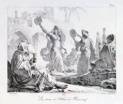 阿拉伯舞者，来自《前往黎凡特的旅行》系列1819年（雕刻）。 作者 亚历山大·埃瓦里斯特·弗拉戈纳尔