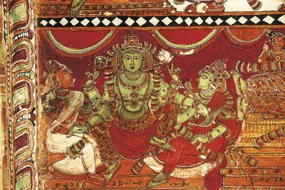 维斯努，印度泰米尔纳德邦Chidambaram的Nataraya寺庙中描绘湿婆生活的壁画的细节，5世纪。 作者 亚历山大·加布里埃尔（后）Decamps