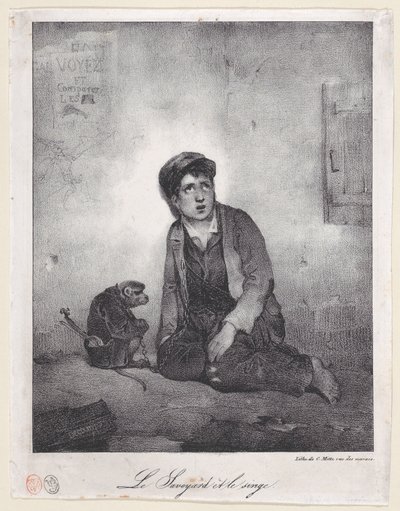 来自萨瓦的男孩和他的猴子》，1823年。 作者 亚历山大·加布里埃尔·戴尚