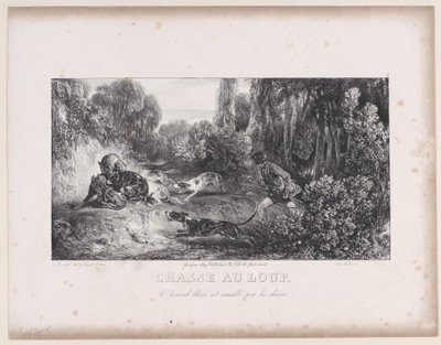 猎狼：受伤的动物被狗攻击，出自《狩猎场景》系列，1829年。 作者 亚历山大·加布里埃尔·戴尚
