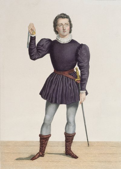 Frederick Lemaitre（1800-76）作为Edgard在Walter Scott（1771-1832）的&39;La Fiancee de Lammermoor&39;中在圣马丁剧院（彩色雕刻） 作者 亚历山大·拉考奇