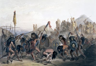 曼丹印第安人在Mih-Tutta-Hankush的药房前跳的野牛舞》，1843年 作者 亚历山大·曼索