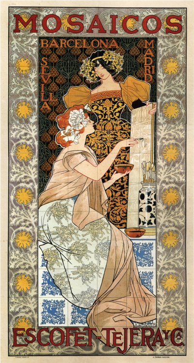 马赛克Escofet-Tejera广告海报，1900年 作者 Alexandre de Riquer