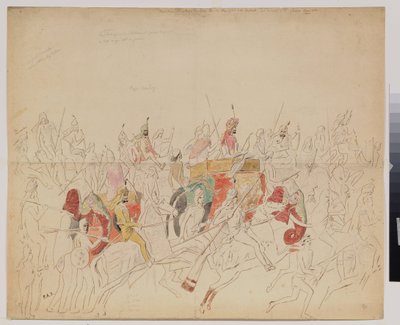 旁遮普邦（印度）的谢尔·辛格王公（1807-1843 年）和他的宫廷。 阿列克谢·德米特里耶维奇·萨尔蒂科夫（Alexei Dmitrievich Saltykov，1806-1859 年）作品，水彩铅笔和纸本墨水 作者 阿列克谢·德米特里耶维奇·萨尔蒂科夫
