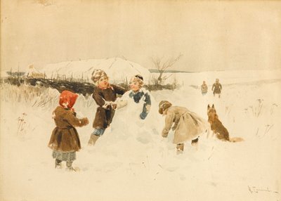 做一个雪人，1891年。 作者 阿列克谢·斯捷潘诺维奇·斯捷潘诺夫