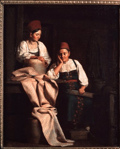 Les tisserandes (Weavers) - Peinture de Alexei Vasilyevich Tyranov (1808-1859), huile sur toile, art russe 19th siecle - 莫斯科国立特列季亚科夫美术馆 作者 阿列克谢·瓦西里耶维奇·季拉诺夫（Alexei Vasilievich Tyranov）