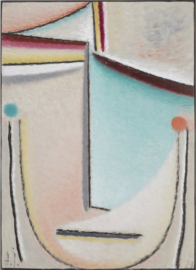 摘要头：粉红色浅蓝色，1929年（纸板上的油） 作者 Alexej von Jawlensky