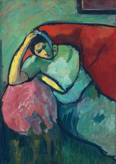 坐着的女人，1909年 作者 阿列克谢·冯·贾伦斯基