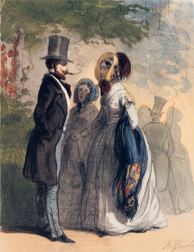 来自&39;Les Femmes de Paris&39;的Ranelagh Gardens的常客，1841-42（彩色光刻） 作者 阿尔弗雷德·安德烈（Alfred Andre Geniole）