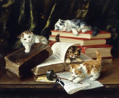 小猫在桌子上玩 作者 Alfred Brunel de Neuville