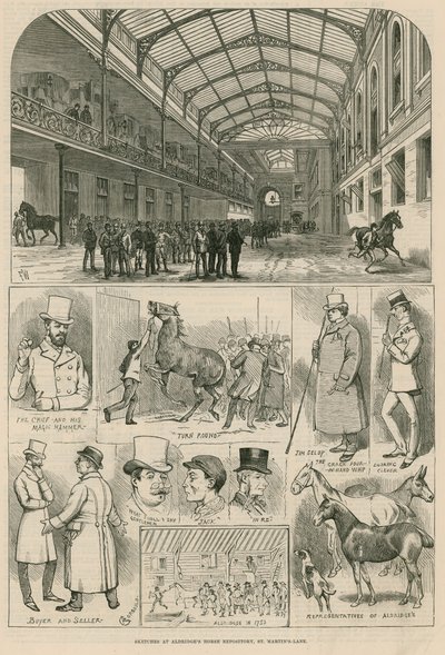 在伦敦圣马丁巷的Aldridge&39;s Horse Repository写的草图 作者 阿尔弗雷德·尚特雷·科博尔德