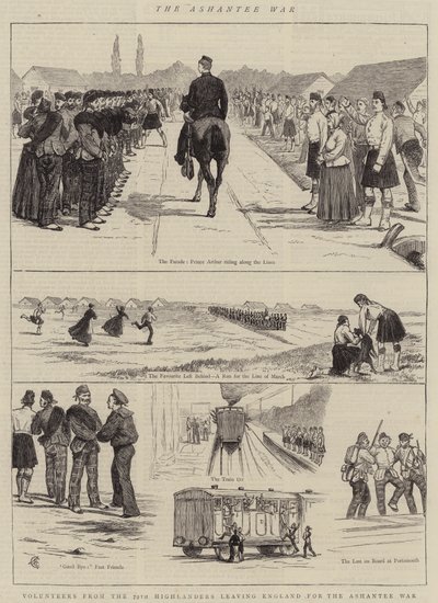 The Ashantee War，来自第79位高地人的志愿者离开英格兰参加Ashantee War 作者 Alfred Chantrey Corbould