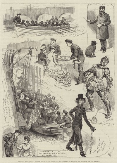 皇家海军炮兵志愿者的业余戏剧，在泰晤士河上的HMS彩虹上 作者 Alfred Courbould