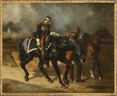 Le cuirassier blesse - 受伤的胸甲，由 De Dreux, Alfred (1810-1860) 绘制。 布面油画 作者 阿尔弗雷德德勒