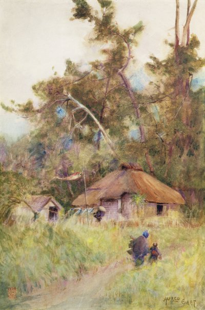 日本的暴风雨天，约1889年（纸上水彩）。 作者 东阿尔弗雷德