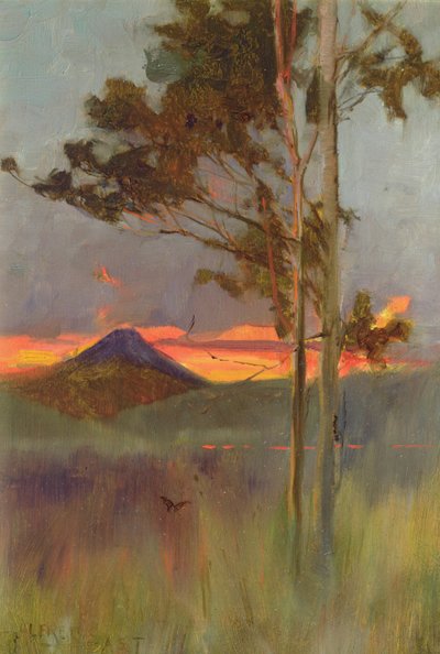 愤怒的夜晚--箱根山，约1889年（油画板）。 作者 东阿尔弗雷德