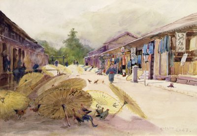 暴雨后晾晒的雨伞，约1889年（纸上水彩）。 作者 东阿尔弗雷德