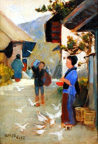 东海道上的村庄，约1889年（油画板）。 作者 东阿尔弗雷德
