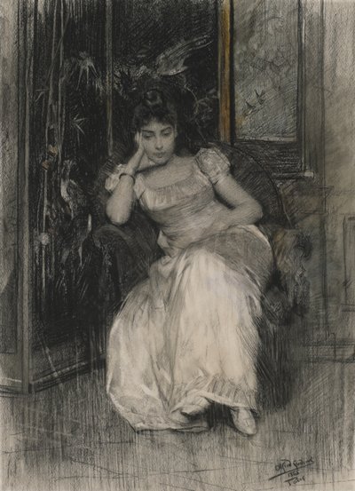 Madeoliselle de Clermont-Tonnerre，1865年（黑色粉笔和wc纸上的石墨） 作者 阿尔弗雷德·埃米尔·史蒂文斯（Alfred Emile Stevens）