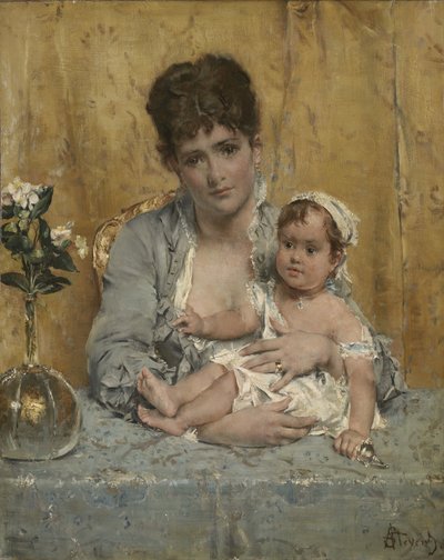 母亲和孩子，约1875年至80年 作者 阿尔弗雷德·埃米尔·史蒂文斯（Alfred Emile Stevens）
