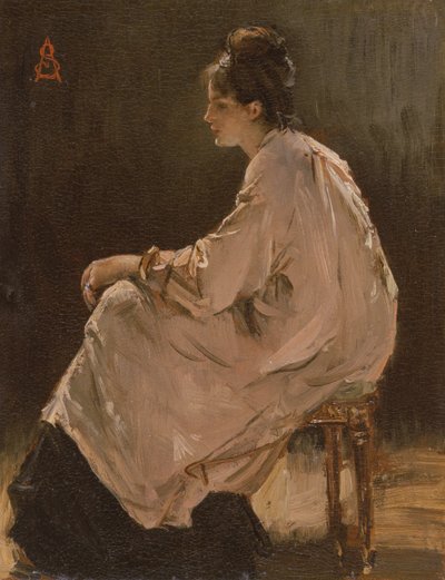 坐着的女孩（木板油画） 作者 阿尔弗雷德·埃米尔·史蒂文斯（Alfred Emile Stevens）