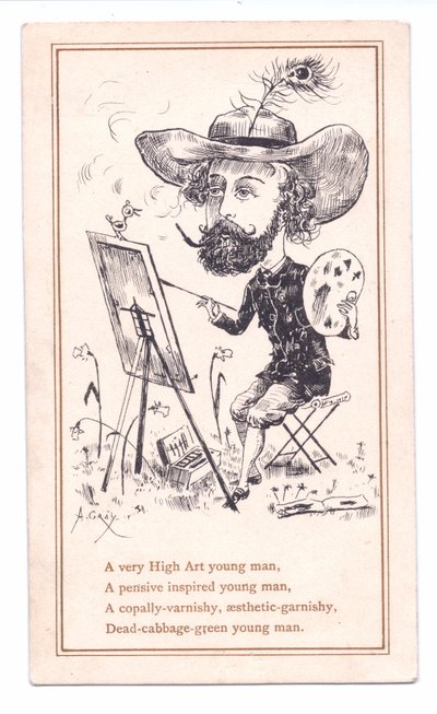 维多利亚时代的一位审美艺术家的贺卡画画，约 1881 年（单色） 作者 阿尔弗雷德·格雷