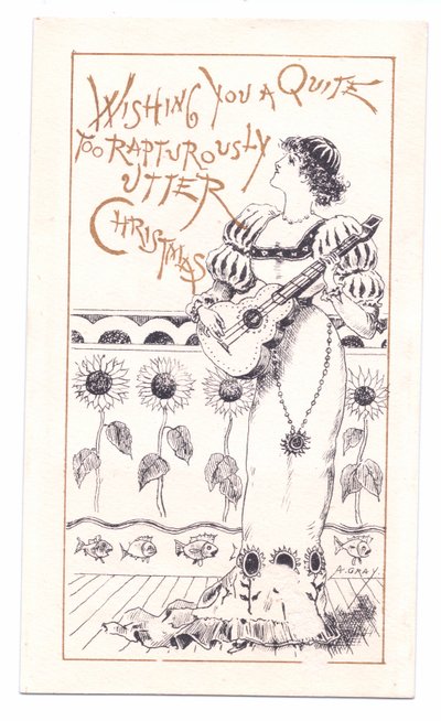 维多利亚时代的贺卡，审美拉小提琴，c.1881（单色） 作者 阿尔弗雷德·格雷