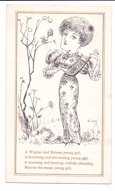 维多利亚时代贺卡的美学弹奏琵琶，c.1881（单色） 作者 阿尔弗雷德·格雷