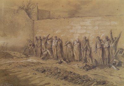 1871年5月28日在Pere-Lachaise墓地&39;Mur des Federes&39;执行（棕褐色粉笔，用棕褐色纸上的白水粉加高洗净） 作者 阿尔弗雷德·亨利·达久
