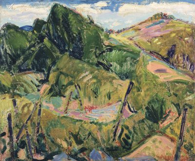 风景，c.1916（327404的反面）（gessoed board上的油） 作者 阿尔弗雷德·亨利·梅森