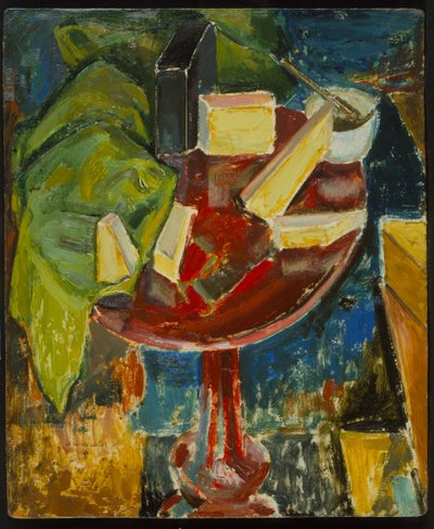 红色桌面静物，c.1919（正面372405）（石膏板上的油） 作者 阿尔弗雷德·亨利·梅森