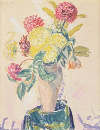 Zinnias，c.1926（wc，水粉和纸上的木炭） 作者 阿尔弗雷德·亨利·梅森