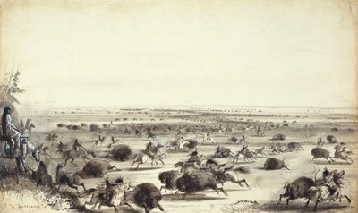 印第安人 "包围 "水牛，约 1858 年（纸上水彩） 作者 阿尔弗雷德·雅各布·米勒