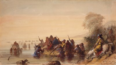 普拉特河上的公牛泛舟，约 1837 年（纸面水彩画） 作者 阿尔弗雷德·雅各布·米勒