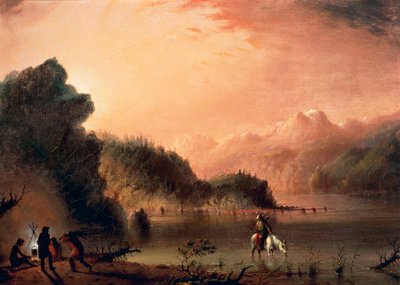 《在落基山脉》，约 1838 年，阿尔弗雷德·雅各布·米勒（Alfred Jacob Miller，1810-1874 年）创作，布面油画，36.5x50.8 厘米 作者 阿尔弗雷德·雅各布·米勒
