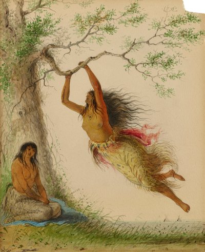 印度女孩在摇摆，1860年。 作者 阿尔弗雷德·雅各布·米勒