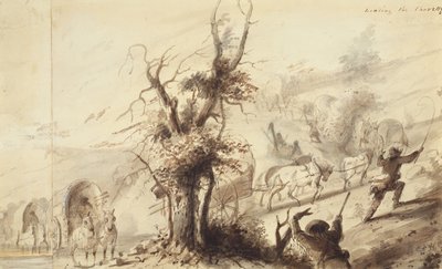 登陆沙雷特，约 1837 年（纸本褐水彩画） 作者 阿尔弗雷德·雅各布·米勒