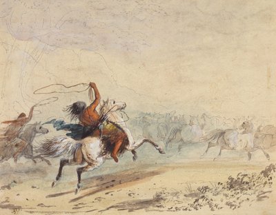 套野马，约 1837 年（纸上铅笔、钢笔、墨水、水彩和水粉画） 作者 阿尔弗雷德·雅各布·米勒