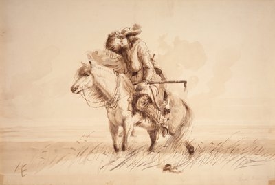 失落的绿号角，约 1850 年（布面铅笔、钢笔、墨水和水彩画） 作者 阿尔弗雷德·雅各布·米勒