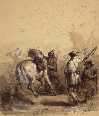 W.D.S. 爵士，《安托万和奥古斯特或准备狩猎水牛》，约 1837 年（纸上钢笔和墨水、水粉和水粉画） 作者 阿尔弗雷德·雅各布·米勒