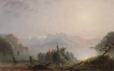 1850年，她的孤独的怀里湖向天空扩展（面板上的油） 作者 阿尔弗雷德·雅各布·米勒