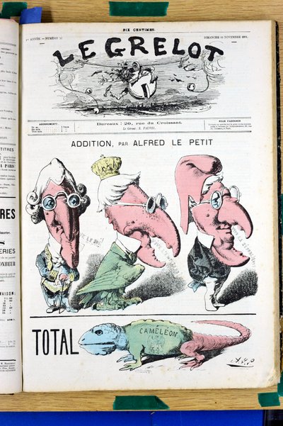 Le Grelot》第32期的封面，《彩色讽刺》（Satirique en Couleurs）。 作者 阿尔弗雷德·勒·佩蒂特
