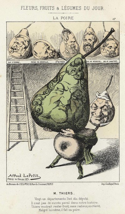 La Peire:关于梯也尔的漫画--1871年2月14日阿尔弗雷德-勒佩蒂的插图，载于《今日之花、水果和蔬菜》。 作者 阿尔弗雷德·勒·佩蒂特