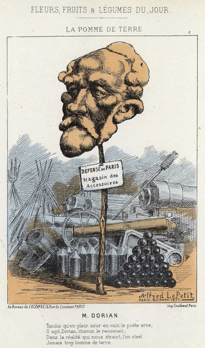 La Potato:关于多里安的漫画--1871年1月20日在 "每日花卉、水果和蔬菜 "中的插图。 作者 阿尔弗雷德·勒·佩蒂特